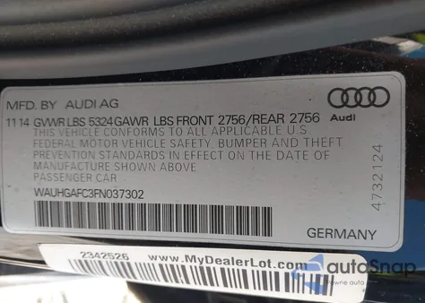 2015 Audi A6 3.0T Premium Plus z USA, uszkodzony, nr VIN WAUHGAFC3FN037302